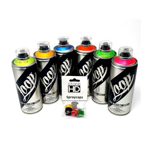 Loop Cans 6x400ml Fluo Set + Ersatzspr&uuml;hk&ouml;pfe